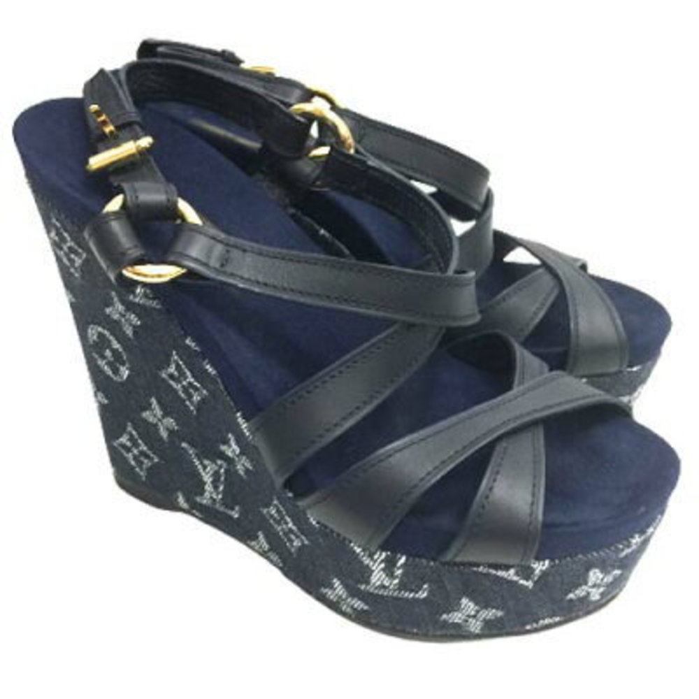 Louis Vuitton Sandals Wedge Denim Ocean Mules - Picture 3 of 9